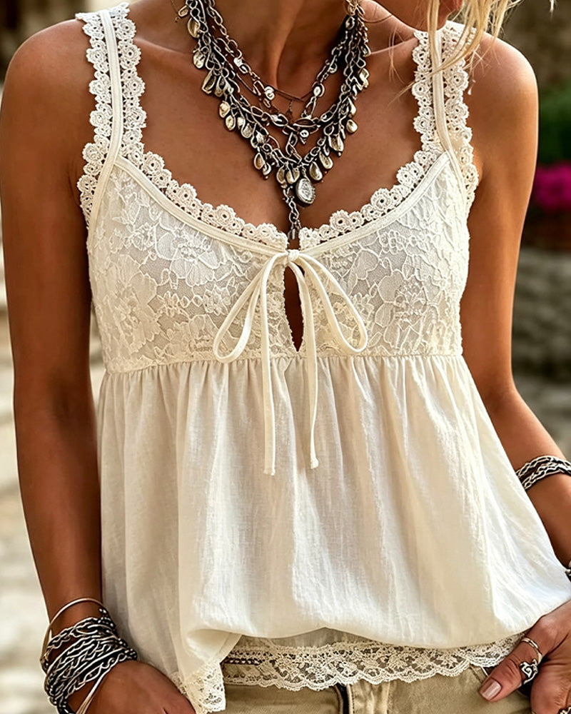 Lace Tie Strappy Cami Top