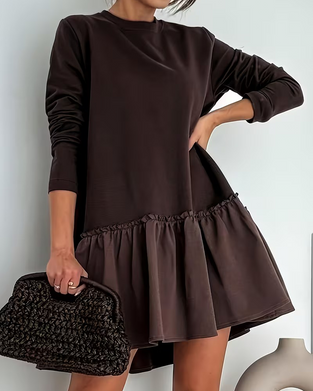 Long-Sleeved Patchwork Round Neck Dress