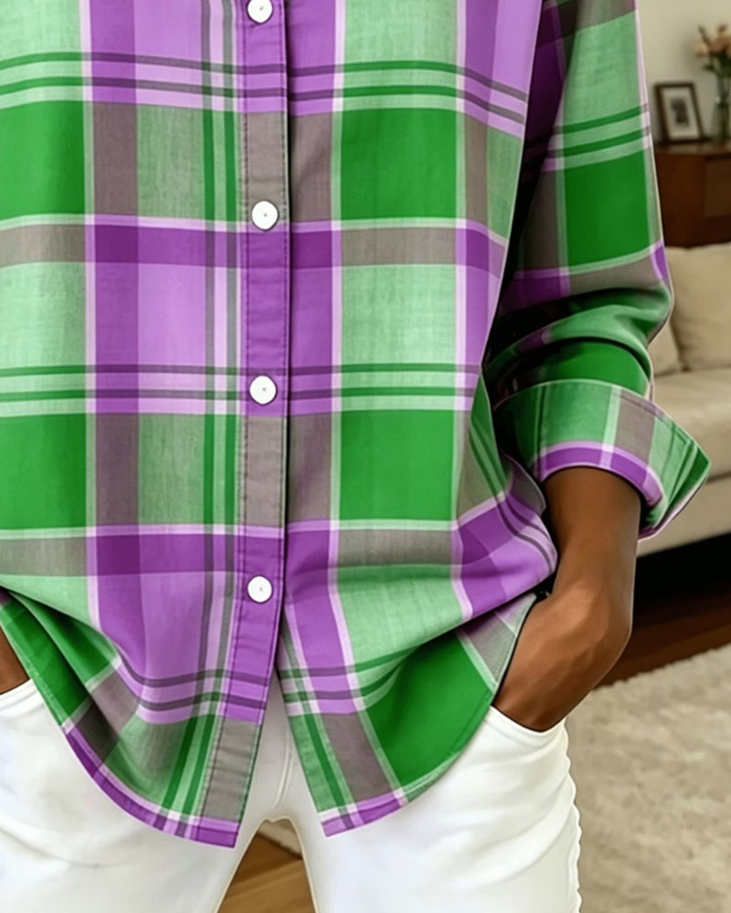 Plaid Lapel Long Sleeve Casual Shirt
