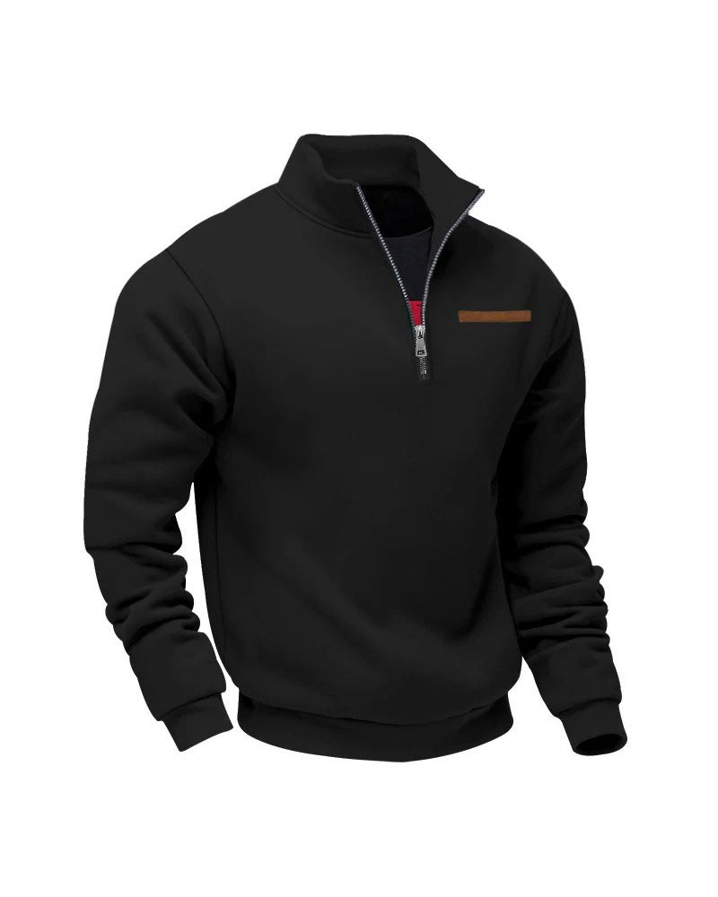 Solid Color Stand Collar Zipper Sweatshirt