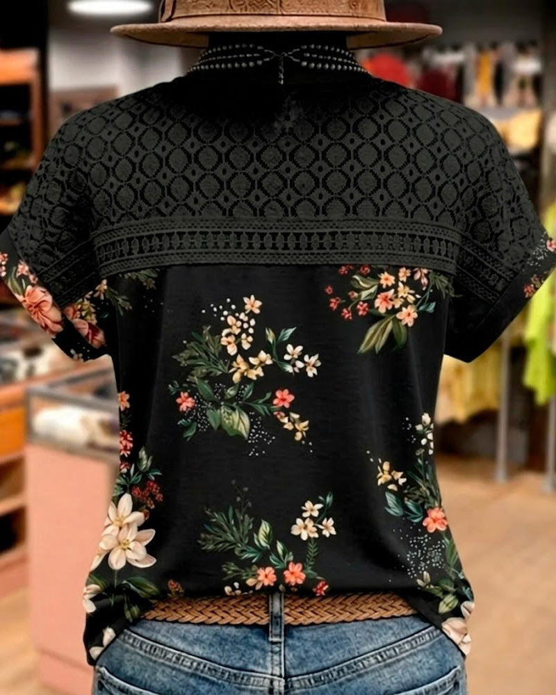 Cut-Out Patchwork Short-Sleeve T-Shirt