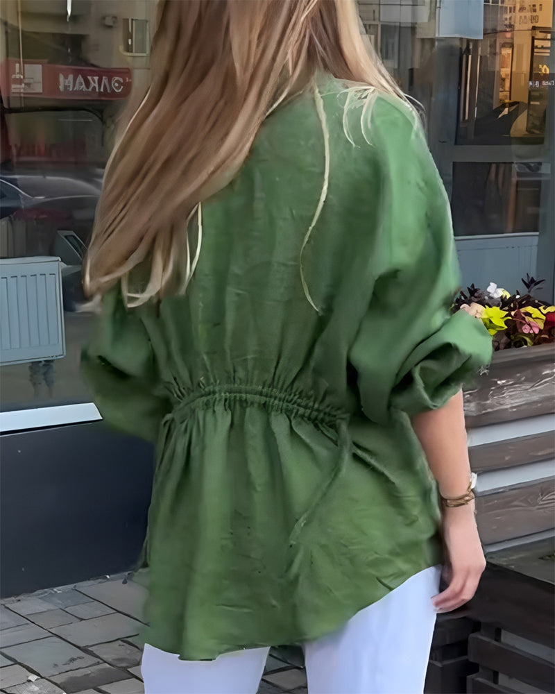Elastic Waist Lantern Sleeve Blouse