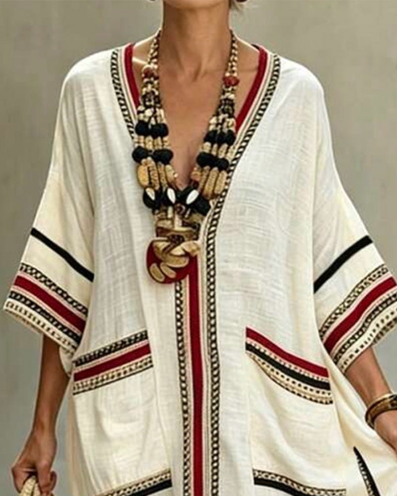 Casual V-Neck Stripe Maxi Dress