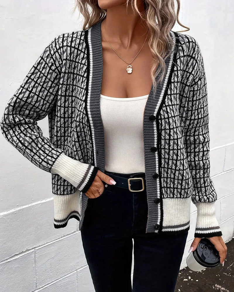 Vintage Plaid Button-Down Cardigan