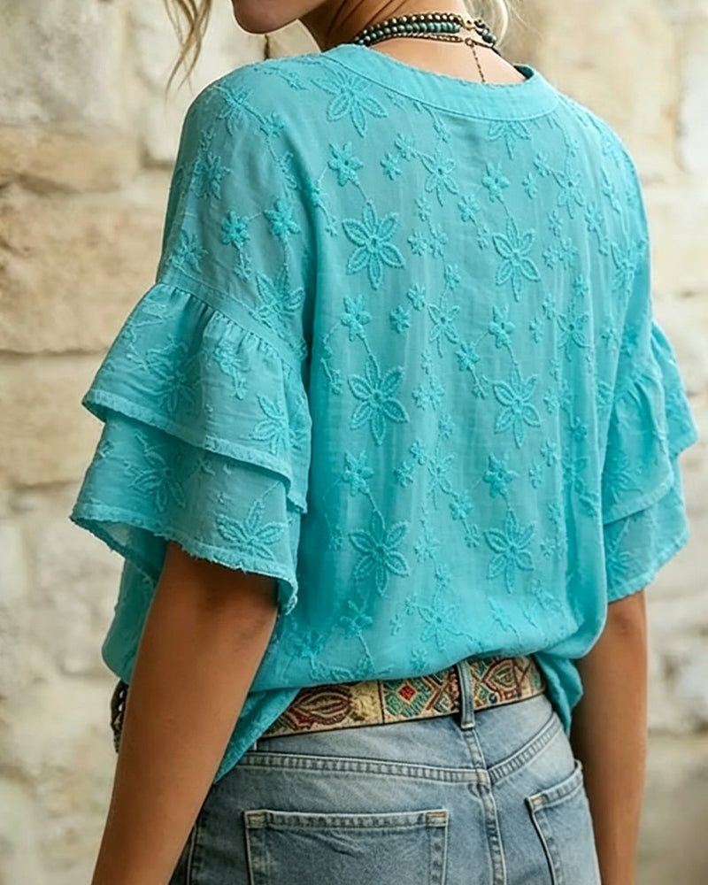 Double Layer Ruffle Sleeve Blouse