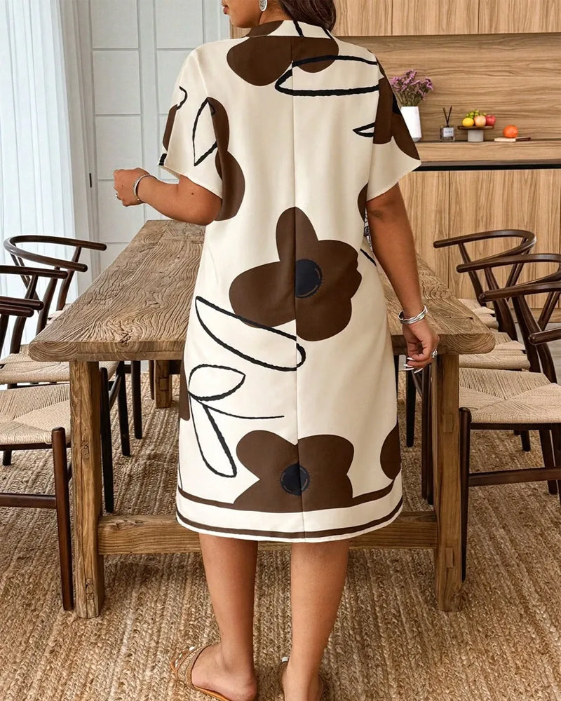 V-Neck Large Floral Print Dress