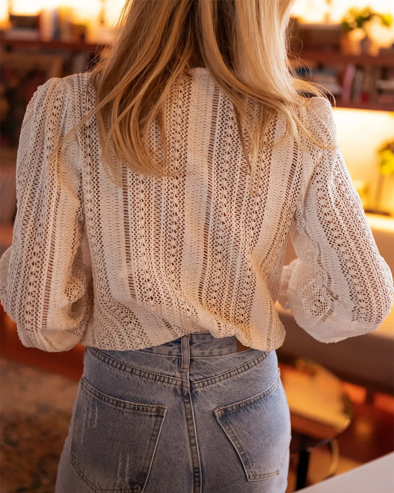 V-Neck Solid Long Sleeve Blouse