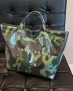 Women's Camo And And Leaf Print Tote Bag