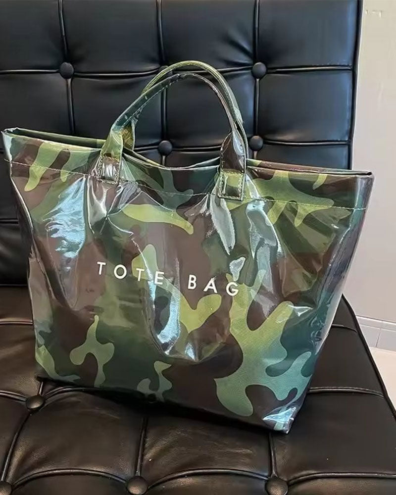 Women's Camo And And Leaf Print Tote Bag