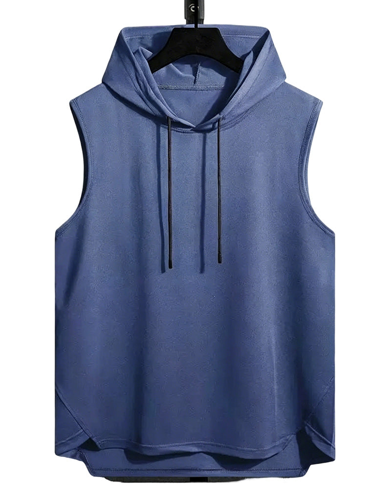 Hooded Drawstring Sleeveless Sports Tank Top