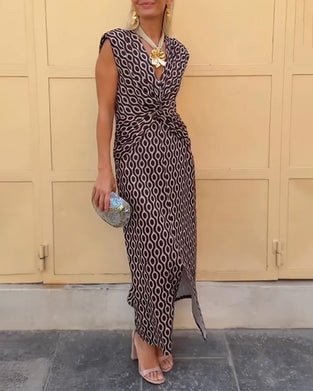V-Neck Sleeveless Printed Blouse