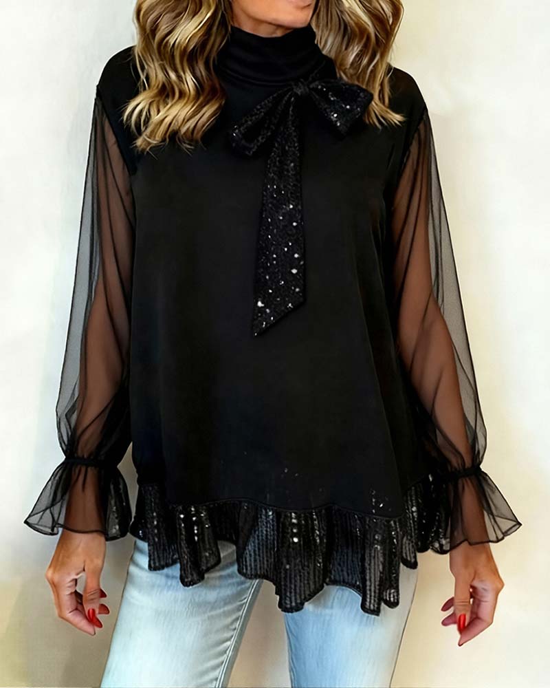 Ruffled Sleeve Bow Elegant Blouse