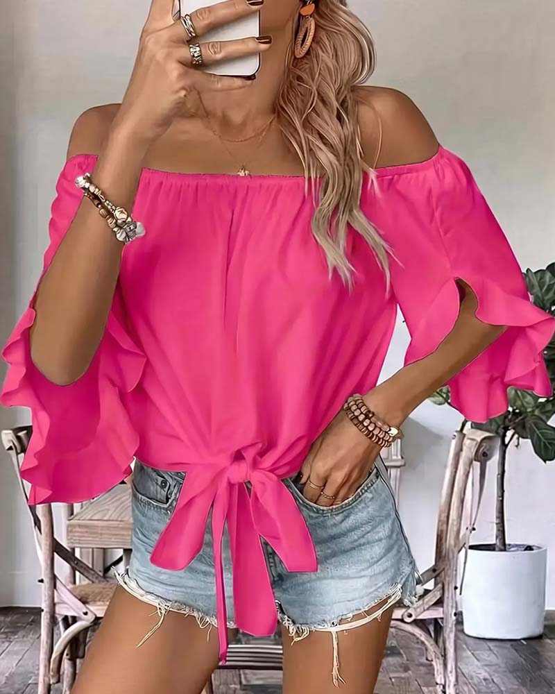 Bandage Off-Shoulder Ruffled Sleeve Blouse