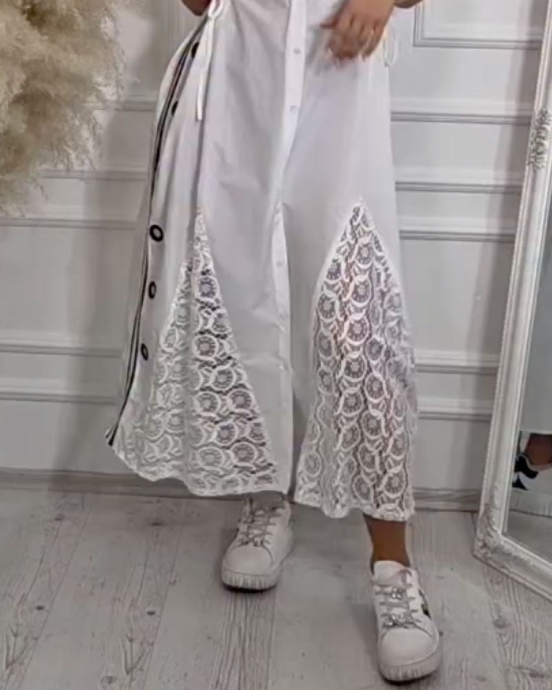 Lapel Lace Patchwork Sleeveless Dress