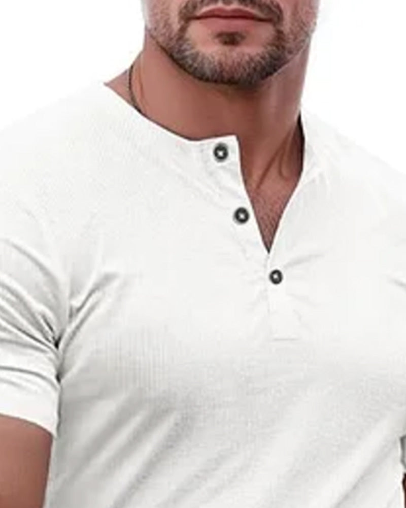 Half-Buttoned Henley Short-Sleeve T-Shirt