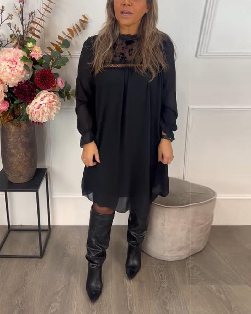 Lace Cutout Puff-Sleeve Elegant Dress