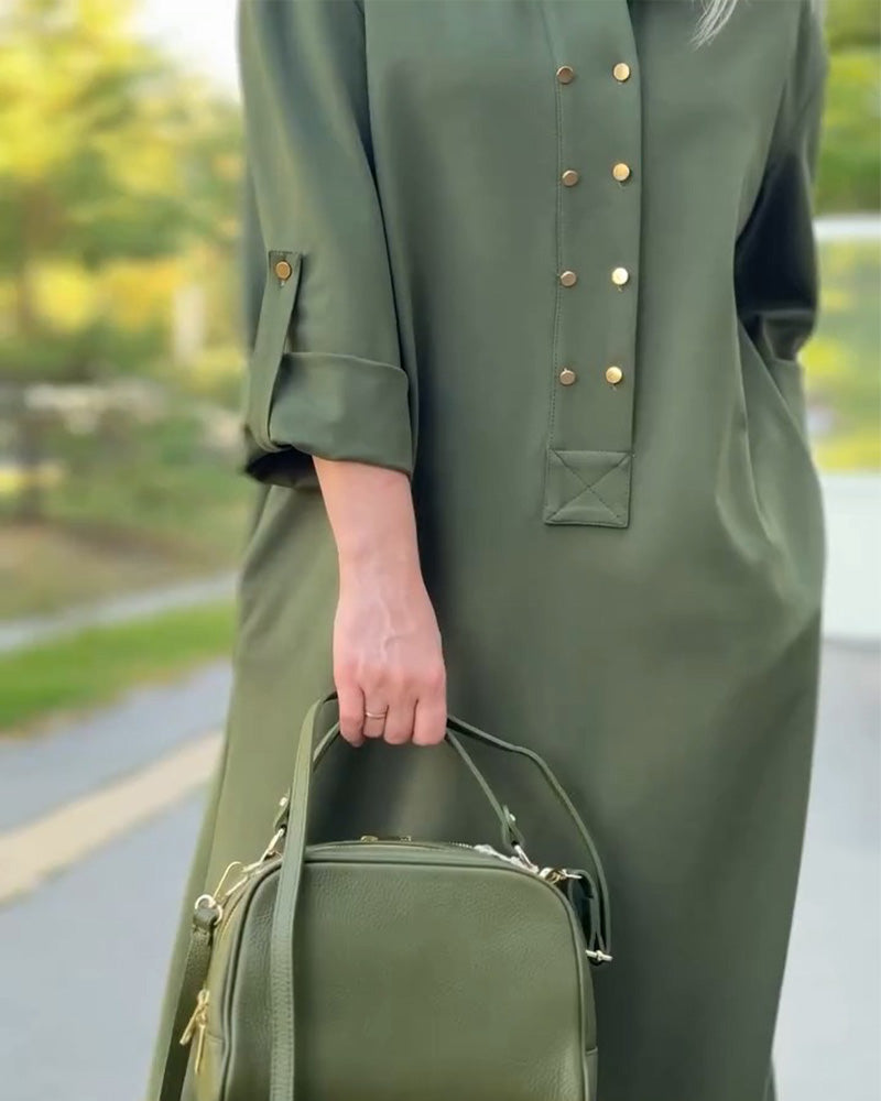 Lapel Casual Pocket Shift Dress