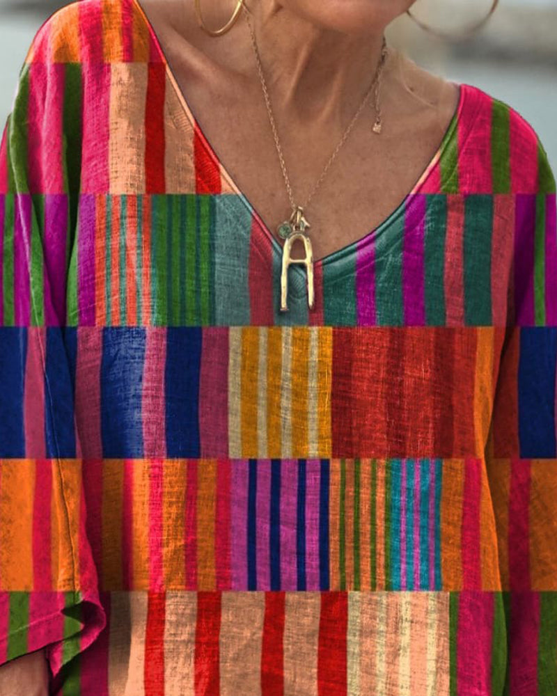 V-neck striped casual blouse