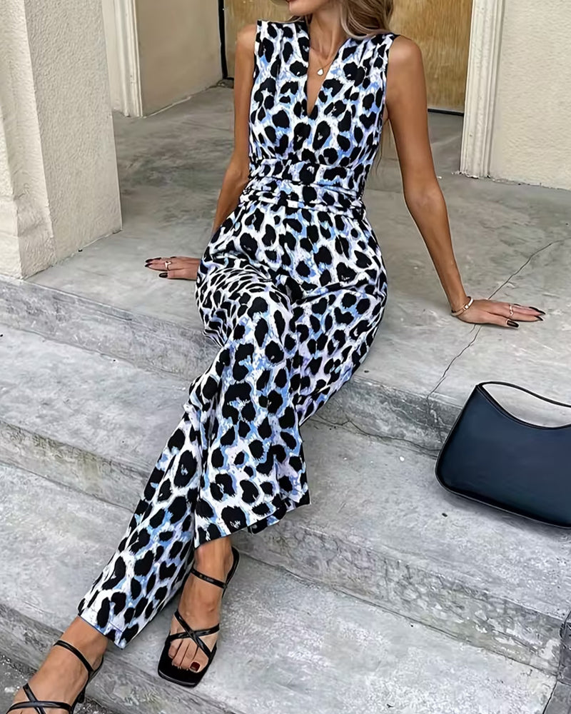 Leopard print sleeveless jumpsuit