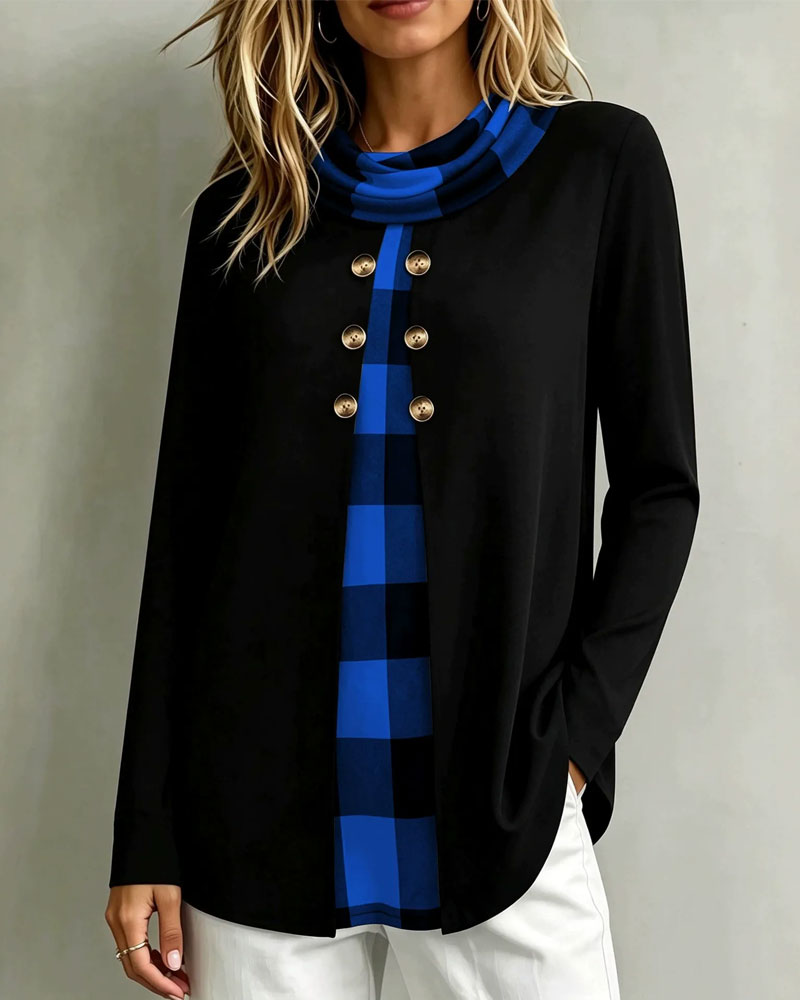 Plaid 2 In 1 Long-Sleeved Top