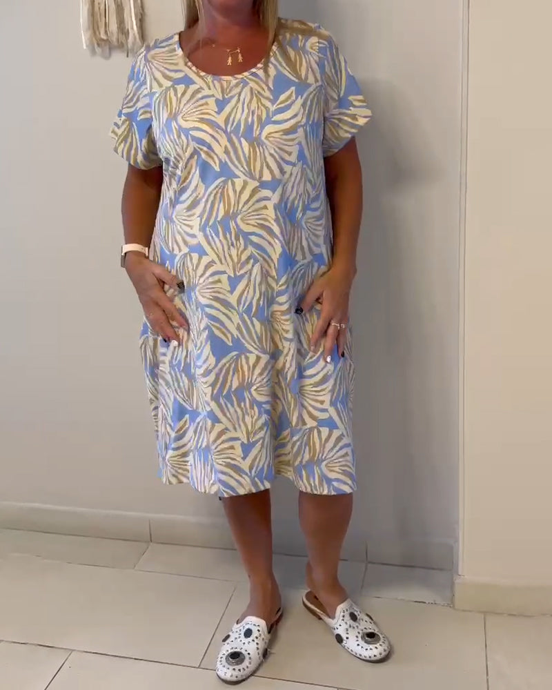Short Sleeve Abstract Print Loose Dress