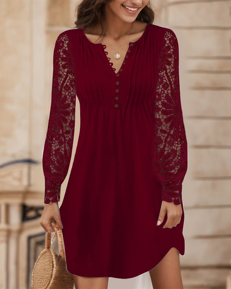 Solid Color Pleated Patchwork Dress