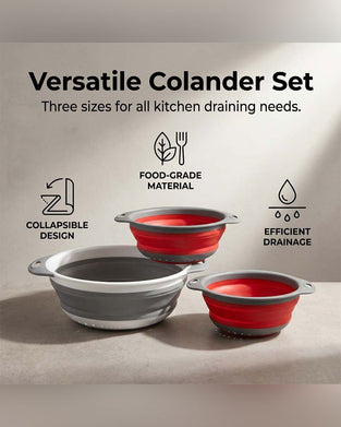 Collapsible Kitchen Strainer Colander Set with Drainage Base Tray