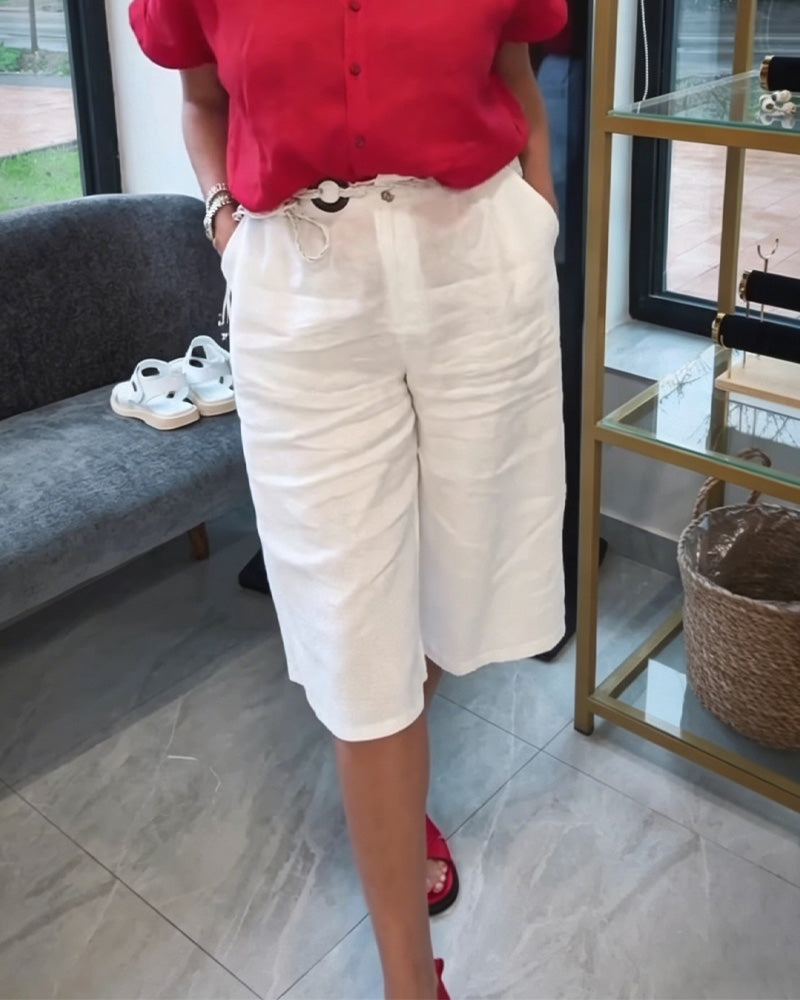High Waist Loose Fit Tie Waist Wide Leg Pant