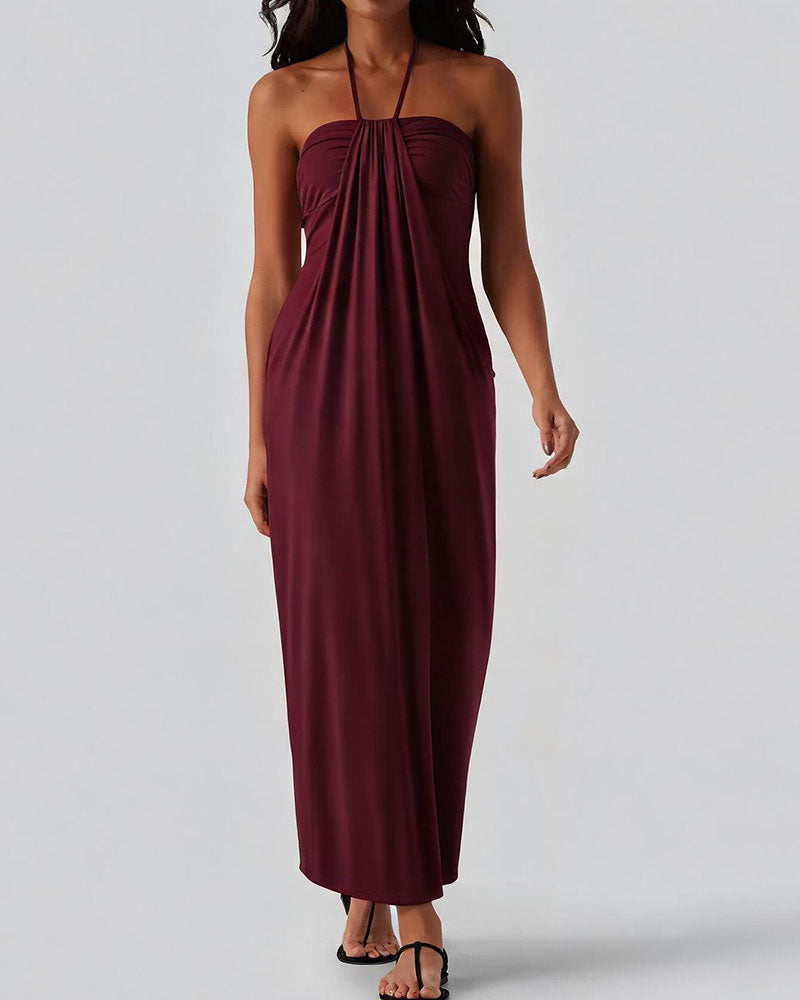 Halter Draped Long Dresses