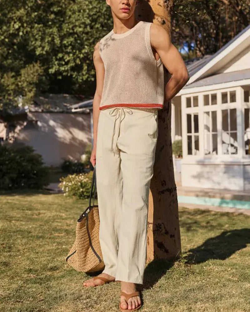Solid Color Pocket Drawstring Beach Pant