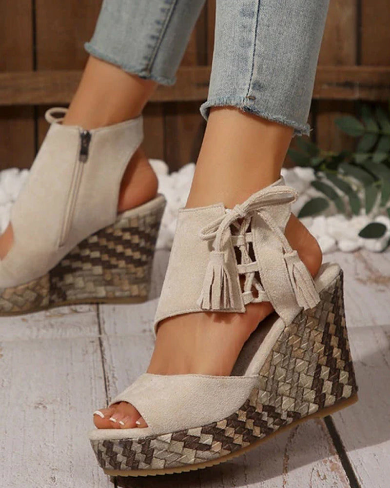 👡Women's Open Toe Platform Wedge Tassel Sandals