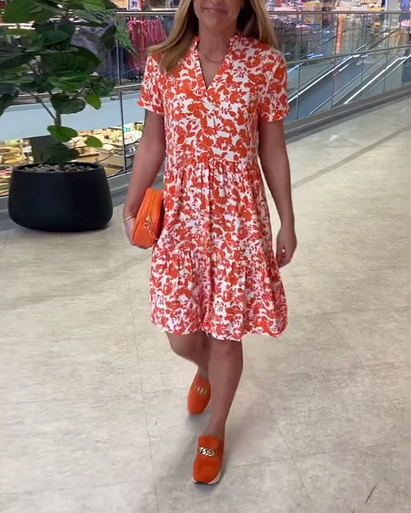 Short Sleeve Floral Midi Dress