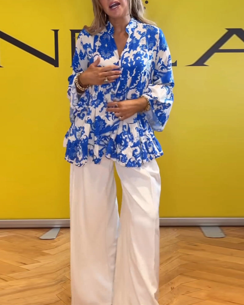 Long sleeve fresh printed blouse