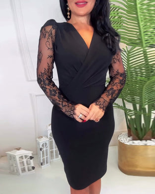 V-neck solid color slim dress