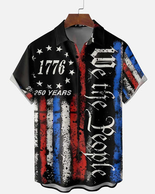 Lapel Stars And Stripes Print Shirt