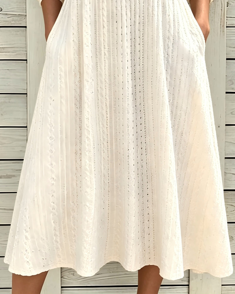Pile Collar Puff Sleeve Button Dress