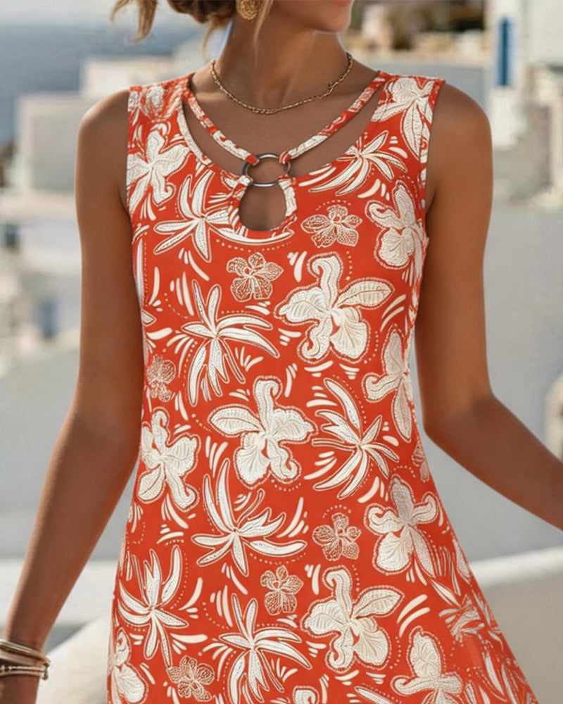 Metal Ring Hollow Out Sleeveless Dress