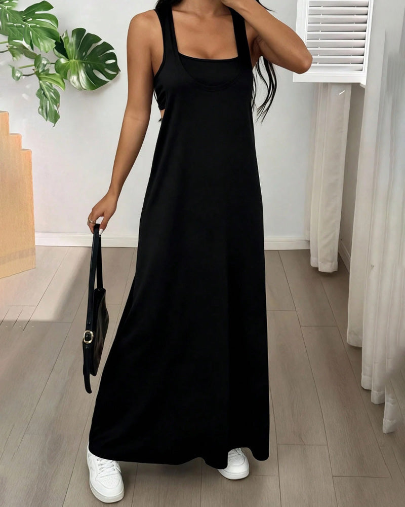 Solid Color Dress Two-Piece Set