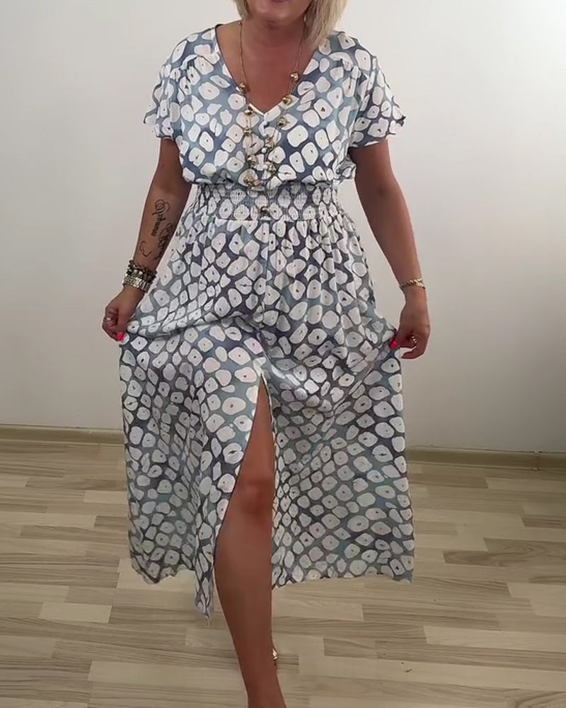 Elegant Sophisticated Geometric Print Slit Dress
