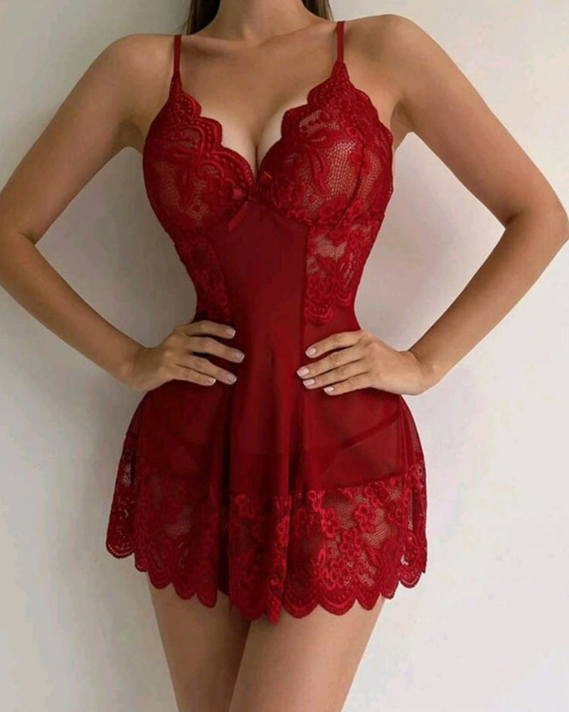 Sexy suspender solid color lace dress