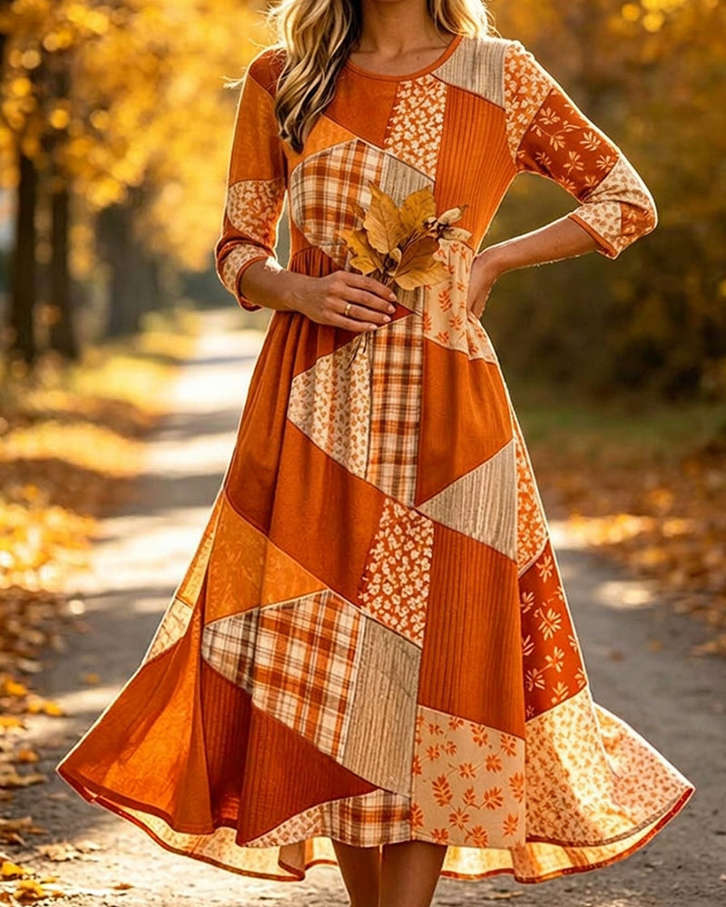 Patchwork Plaid Floral Dress