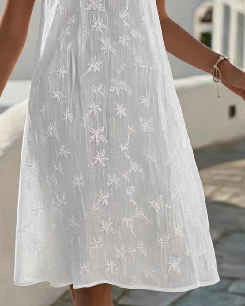 V-Neck Sleeveless Lace Patchwork Embroidery Dress
