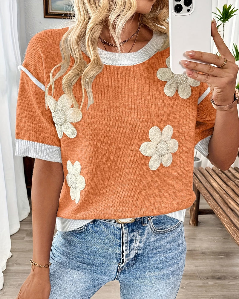 Three-Dimensional Floral Knit Top