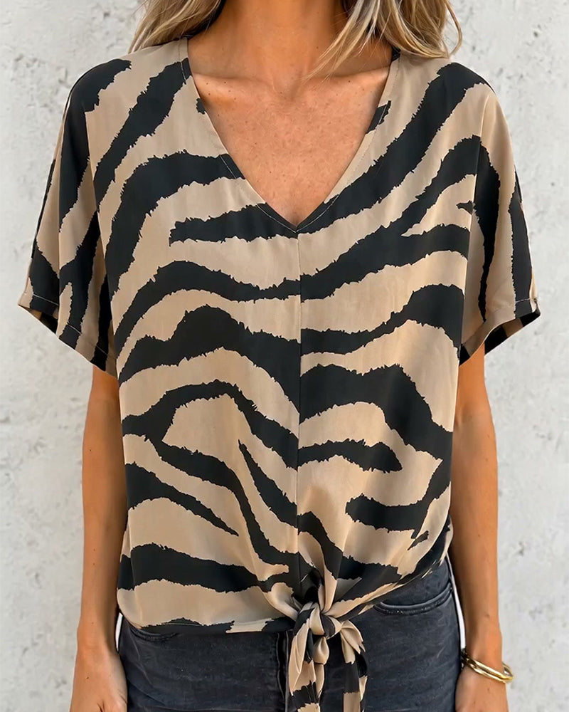 Elegant Zebra V-Neck Tee