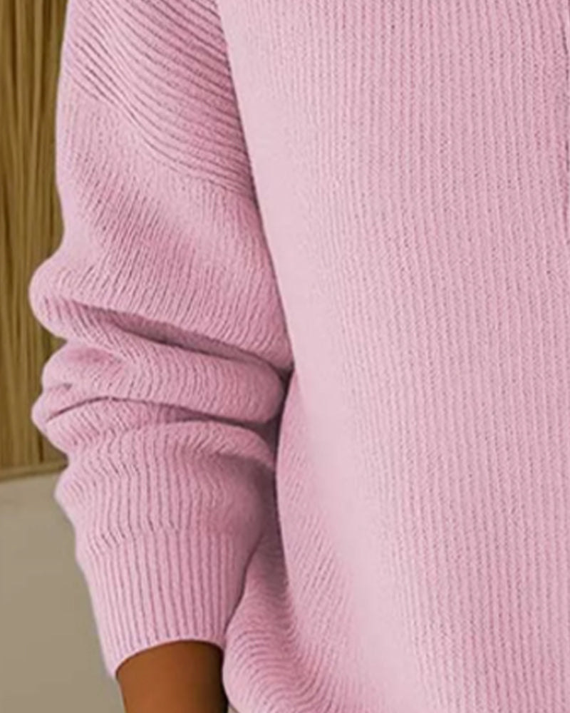 Half Button Lapel Solid Sweater