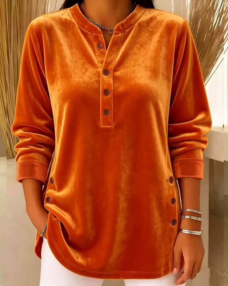 Casual Long Sleeve Henley Blouse