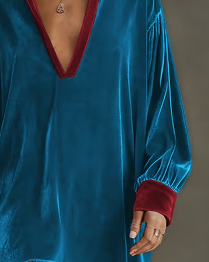 V-Neck Lapel Contrast Fringe Dress