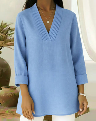 Stylish And Casual V-Neck Solid-Color Top