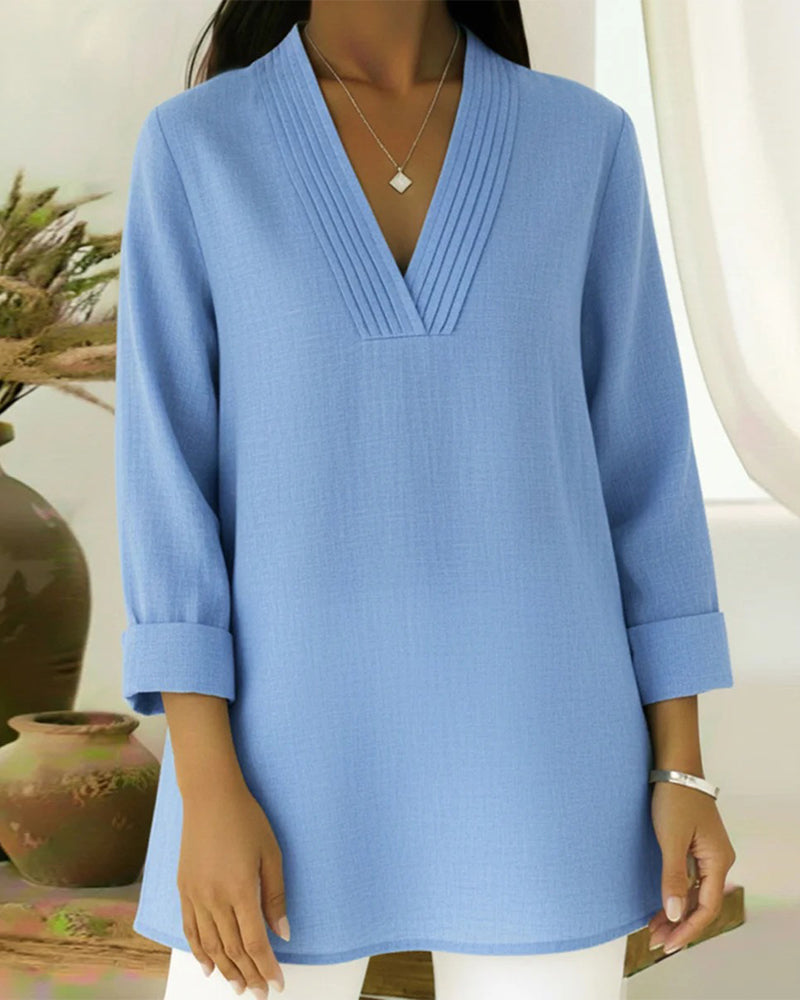 Stylish And Casual V-Neck Solid-Color Top