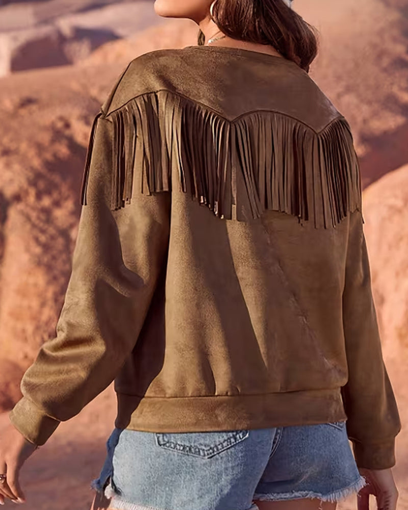 Long-Sleeved Solid Color Crew Neck Top